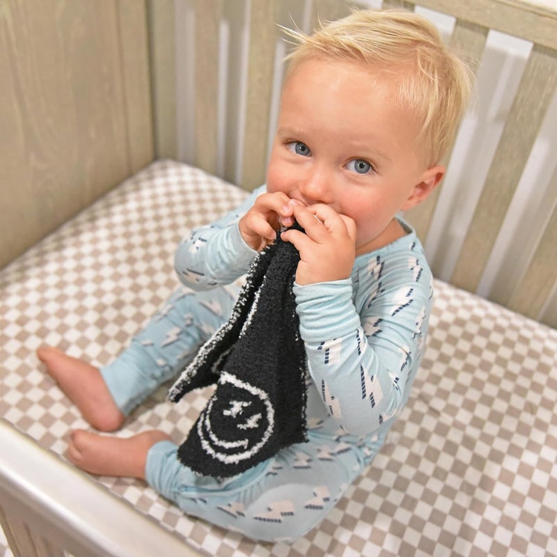 Leaps + Legends L+L USA Smiley Face Baby Lovey Pacifier/Teether Holder 10"x10" - DreamSoft Plush Fluffy Cuddly Soothie Reversible Mini Comfort Blanket - Cute Newborn Gift Essential Babies Boys and Girls (Black/White) - Image 3